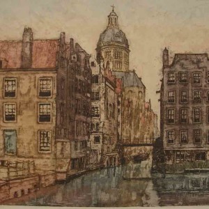 Amsterdam Canal Scene Colour Etching Jan Sirks