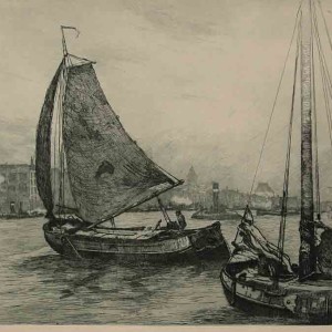 Rotterdam Sailing Tjalks etching by Jan Sirks