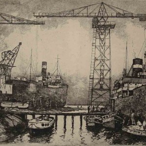 Rotterdam Shipyard etching by Jan Sirks