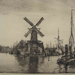 Windmill in Rotterdam Etching Jan Sirks