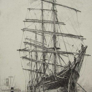 etching bark sailing vessel by jan sirks