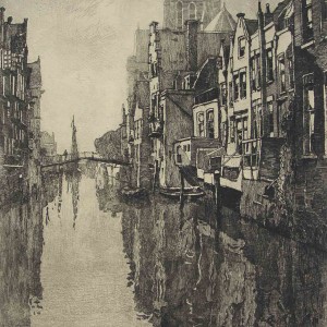 Dordrecht Inner Harbour Etching by Jan Sirk