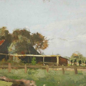 Painting of farm landscape by Jan Sirks