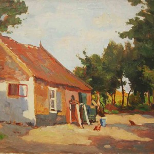 Painting with farm in Vuursche by Jan Sirks