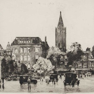 etching with city scape of Hague Outer Court Buitenhof by jan Sirks