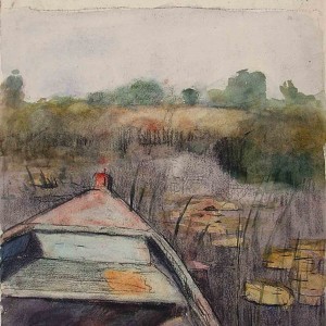 pastel drawing of rowboat by jan sirks