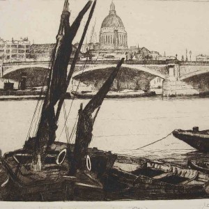 Etching ofThames with Black Frier Bridge by Jan Sirks