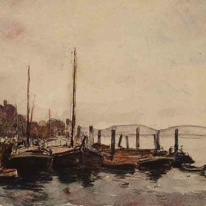 Watercolour painting of Rotterdam harbour by Jan Sirks