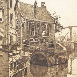 Etching of Rotterdam Albrechtskolk by Jan Sirks