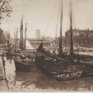 Etching of Rotterdam Leuvehaven by jan sirks