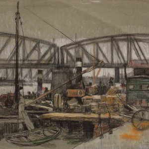 Colour pastel study of Rotterdam Massbrug by Jan Sirks