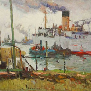 painting of rotterdam rhine harbour by jan sirks