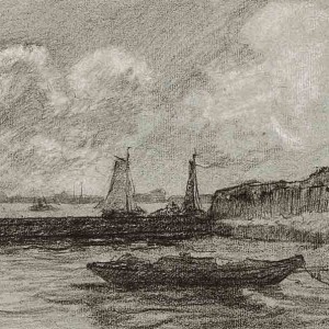 Pencil drawing of Rotterdam river by Jan Sirks