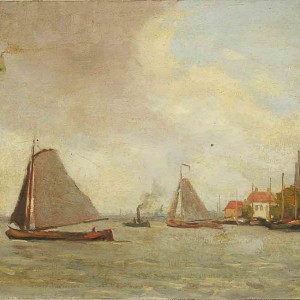 Painting Rotterdam river view by Jan Sirks