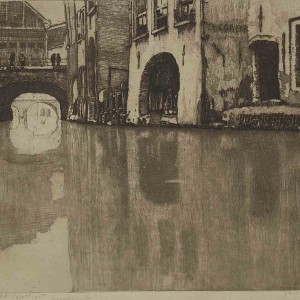 Utrecht Old Canal Etching by Jan Sirks