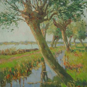Painting of willows in by Jan Sirks