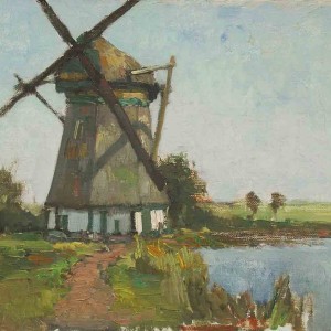 Painting of windmill in Netherlands by Jan Sirks